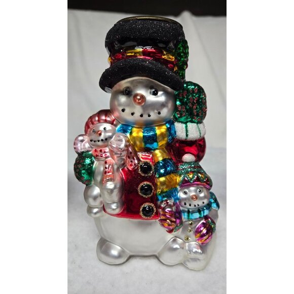Traditions Christmas Glass Tea Light Candle Holder Set Of 3 - Santa & Snowman Fi - Picture 5 of 13